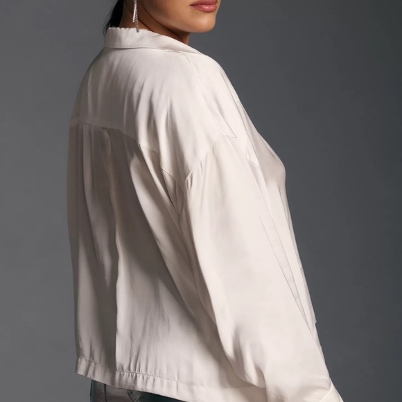 NWT Anthropologie Maeve Silky Collared White Long Sleeve Blouse XL - Picture 4 of 8